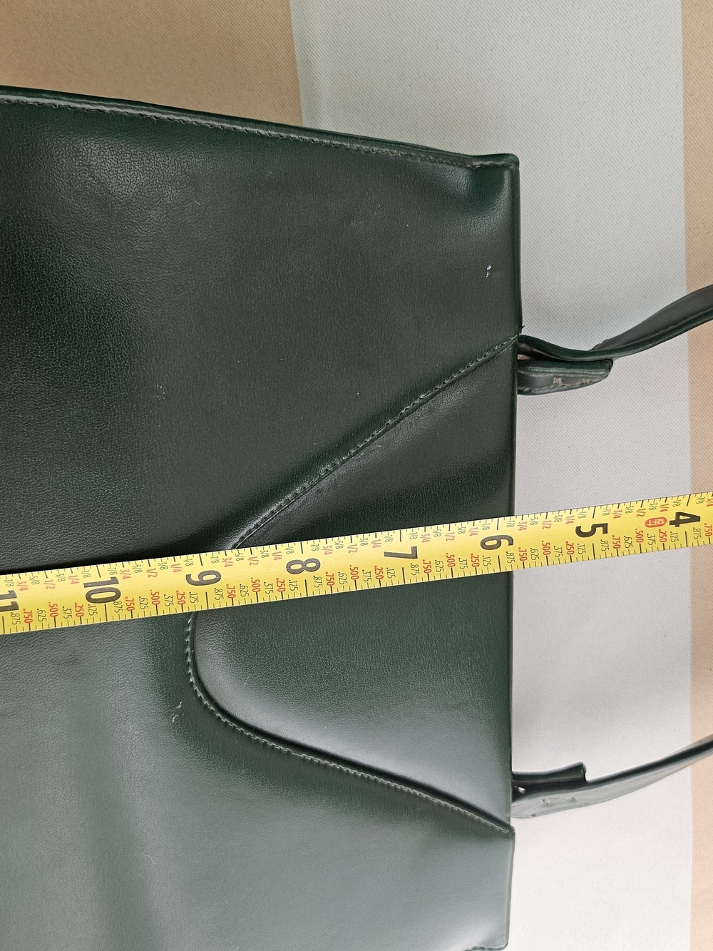 Dark Kelly Green Structured Top Handle Satchel Handbag Quilted Leather - Picture 11 of 15